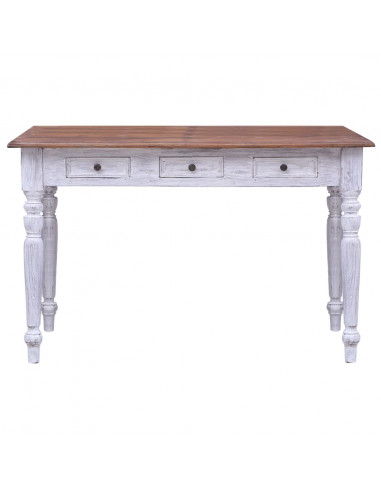 Scrivania con Cassetti Bianca 117x57x75 cm Massello di Mogano