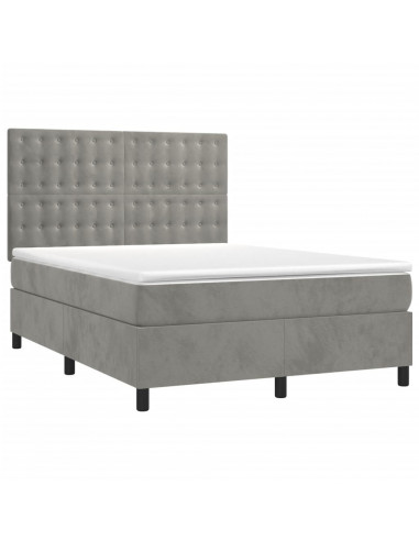 Letto a Molle Materasso e LED Grigio Chiaro 140x190 cm Velluto