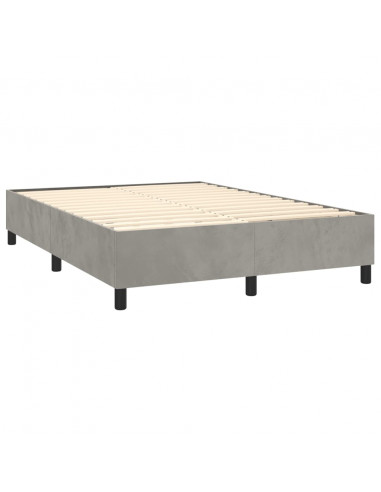 Letto a Molle Materasso e LED Grigio Chiaro 140x190 cm Velluto