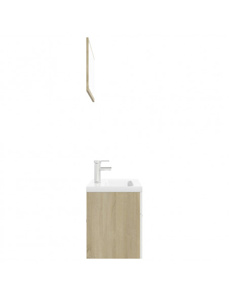 Set Mobili da Bagno Bianco e Rovere Sonoma in Legno Multistrato