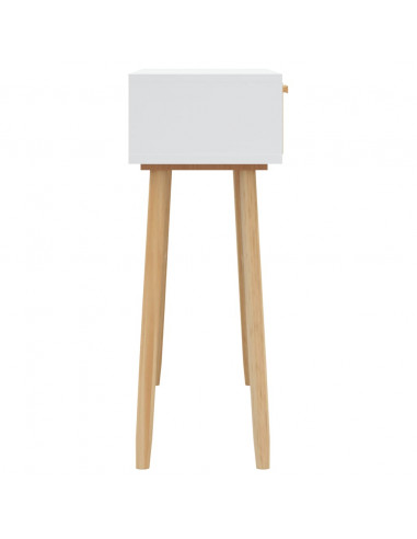 Tavolo Consolle Bianco 80x30x75cm Massello Pino Rattan Naturale