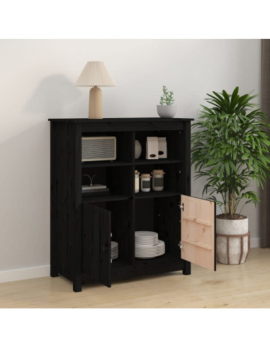 Credenza Nera 83x41,5x100 cm in Legno Massello di Pino