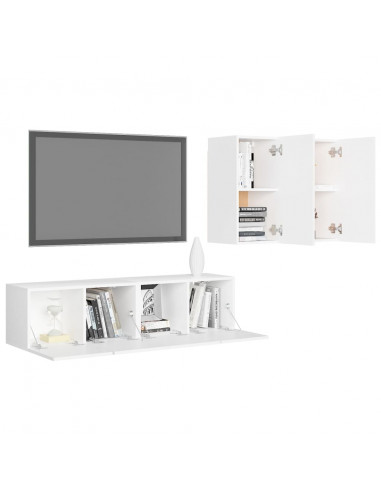 Set Mobili Porta TV 4 pz Bianco in Legno Multistrato