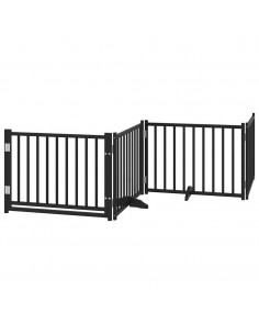Cancello Cani Pieghevole Nero 4 Pannelli 320 cm Massello Abete 2
