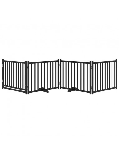 Cancello Cani Pieghevole Nero 4 Pannelli 320 cm Massello Abete