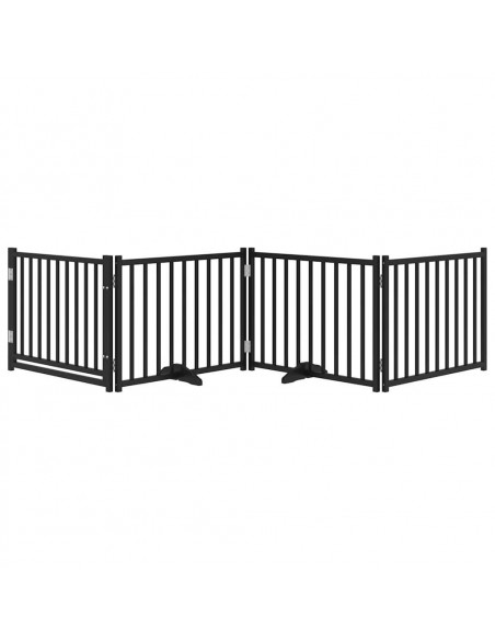 Cancello Cani Pieghevole Nero 4 Pannelli 320 cm Massello Abete