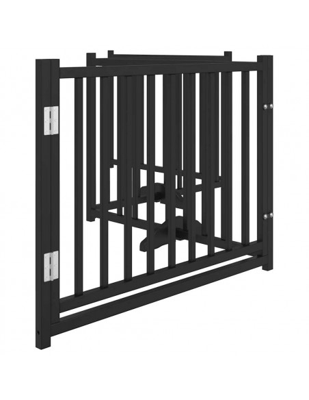 Cancello Cani Pieghevole Nero 4 Pannelli 320 cm Massello Abete