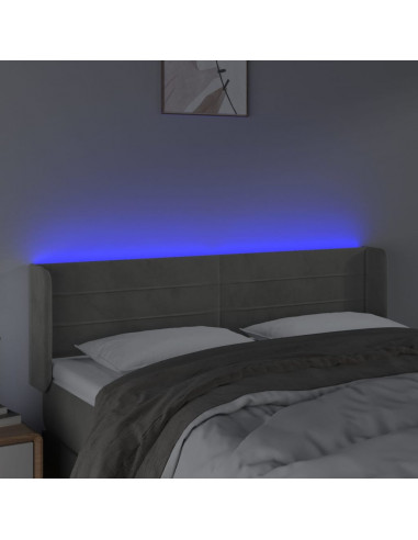 Testiera Grigio Chiaro a LED 147x16x78/88 cm in Velluto