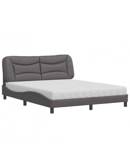Letto con Materasso Grigio 160x200 cm in Similpelle
