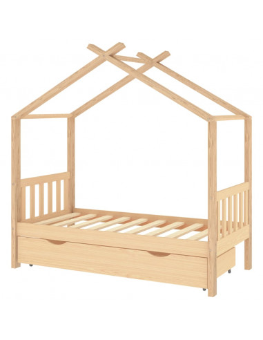 Giroletto per Bambini con Cassetto in Pino Massello 80x160 cm