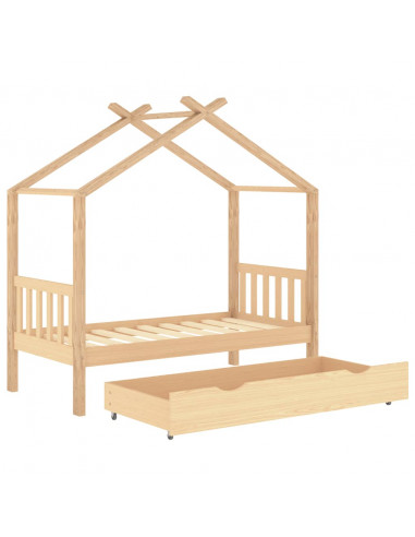 Giroletto per Bambini con Cassetto in Pino Massello 80x160 cm