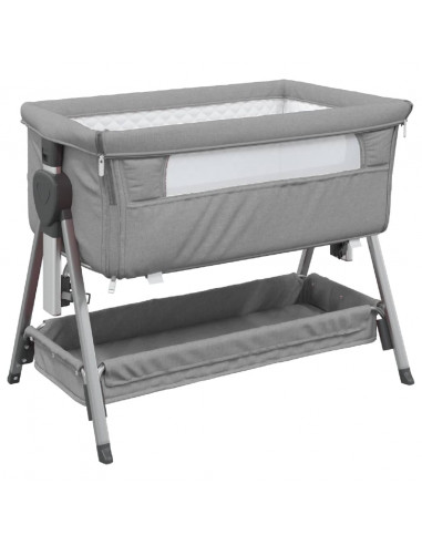 Lettino per Bambini con Materasso Grigio Chiaro Tessuto di Lino