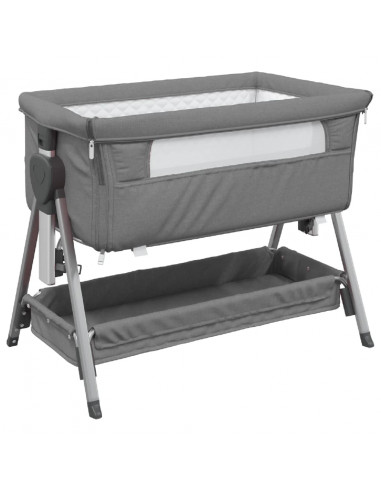 Lettino per Bambini con Materasso Grigio Scuro Tessuto di Lino