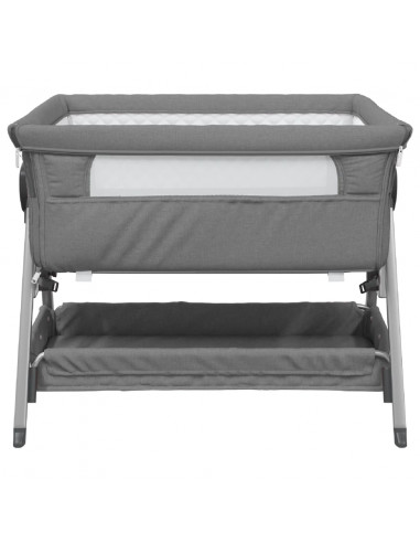 Lettino per Bambini con Materasso Grigio Scuro Tessuto di Lino