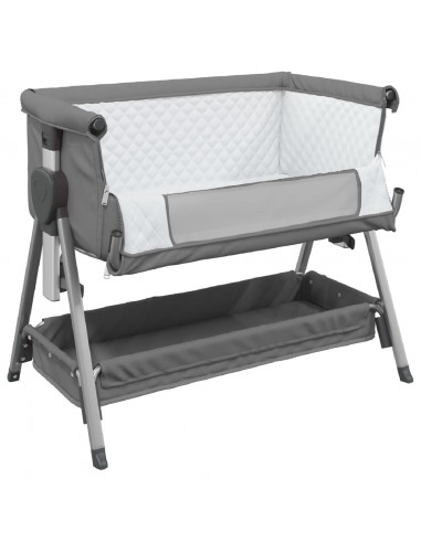 Lettino per Bambini con Materasso Grigio Scuro Tessuto di Lino
