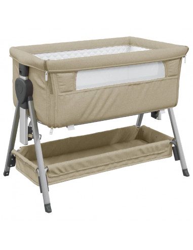 Lettino per Bambini con Materasso Tortora in Tessuto di Lino