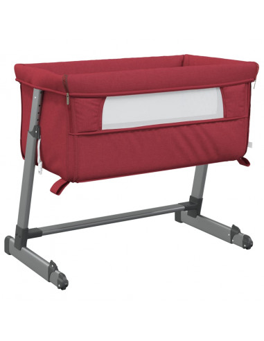 Lettino per Bambini con Materasso Rosso in Tessuto di Lino
