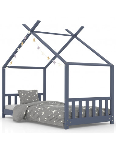 Giroletto per Bambini Grigio in Legno Massello di Pino 80x160cm