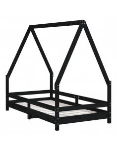 Giroletto per Bambini Nero 80x160 cm in Legno Massello di Pino 2