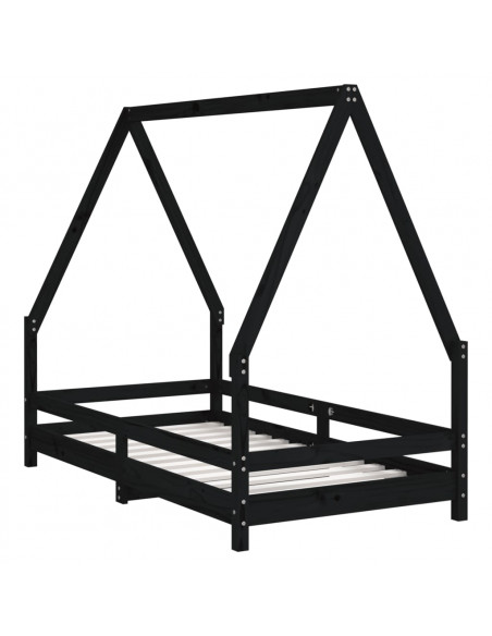 Giroletto per Bambini Nero 80x160 cm in Legno Massello di Pino