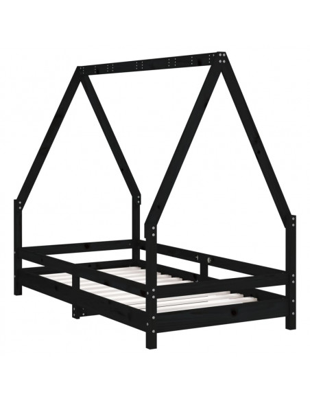 Giroletto per Bambini Nero 80x160 cm in Legno Massello di Pino