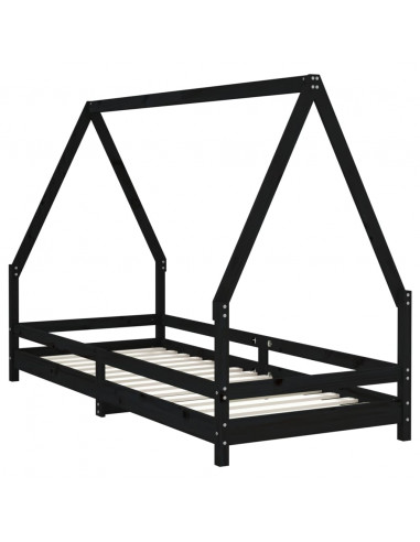 Giroletto per Bambini Nero 90x200 cm in Legno Massello di Pino