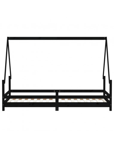 Giroletto per Bambini Nero 90x200 cm in Legno Massello di Pino