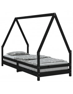 Giroletto per Bambini Nero 80x200 cm in Legno Massello di Pino 2