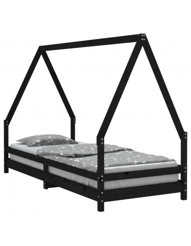 Giroletto per Bambini Nero 80x200 cm in Legno Massello di Pino