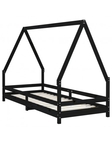 Giroletto per Bambini Nero 80x200 cm in Legno Massello di Pino