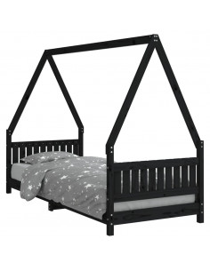 Giroletto per Bambini Nero 80x200 cm in Legno Massello di Pino 2