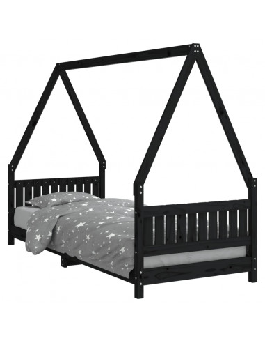 Giroletto per Bambini Nero 80x200 cm in Legno Massello di Pino