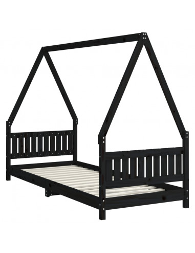 Giroletto per Bambini Nero 80x200 cm in Legno Massello di Pino