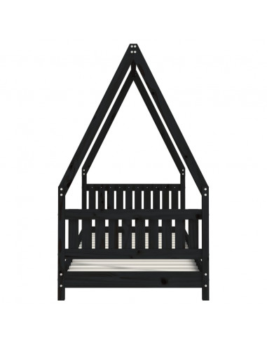 Giroletto per Bambini Nero 80x200 cm in Legno Massello di Pino