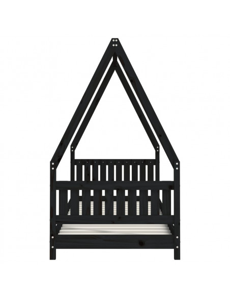 Giroletto per Bambini Nero 80x200 cm in Legno Massello di Pino