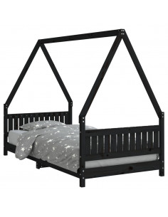 Giroletto per Bambini Nero 90x190 cm in Legno Massello di Pino 2