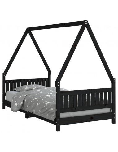 Giroletto per Bambini Nero 90x190 cm in Legno Massello di Pino