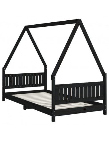 Giroletto per Bambini Nero 90x190 cm in Legno Massello di Pino