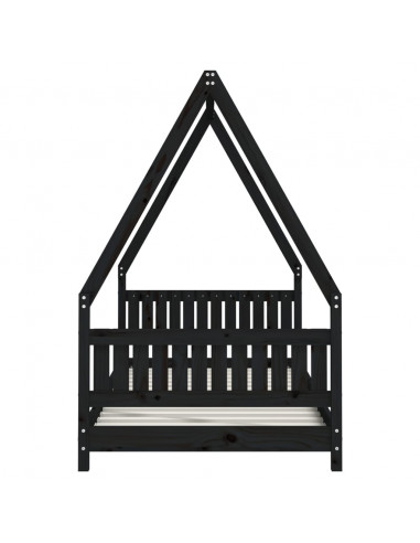 Giroletto per Bambini Nero 90x190 cm in Legno Massello di Pino