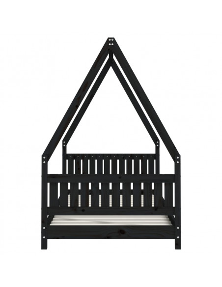 Giroletto per Bambini Nero 90x190 cm in Legno Massello di Pino
