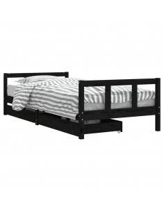 Giroletto Bambini con Cassetti Nero 90x200cm Massello di Pino 2