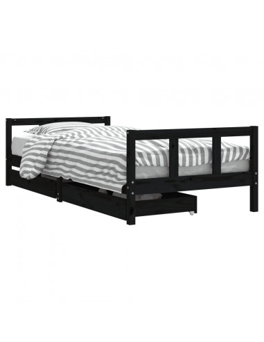 Giroletto Bambini con Cassetti Nero 90x200cm Massello di Pino