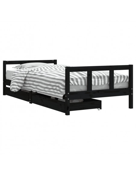 Giroletto Bambini con Cassetti Nero 90x200cm Massello di Pino