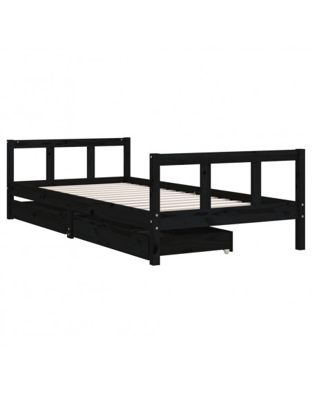 Giroletto Bambini con Cassetti Nero 90x200cm Massello di Pino