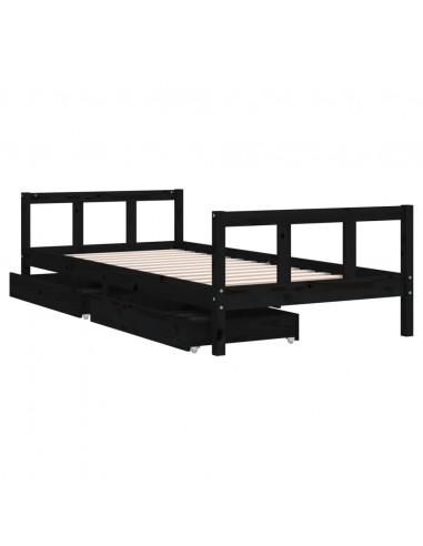Giroletto Bambini con Cassetti Nero 90x200cm Massello di Pino