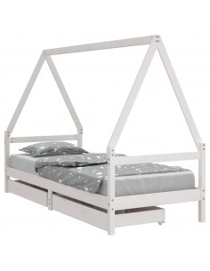 Giroletto Bambini con Cassetti Bianco 80x200cm Massello di Pino 2