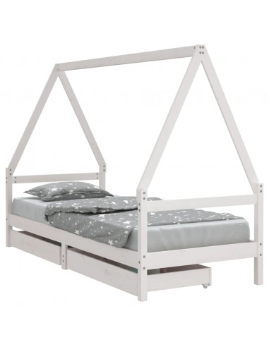 Giroletto Bambini con Cassetti Bianco 80x200cm Massello di Pino