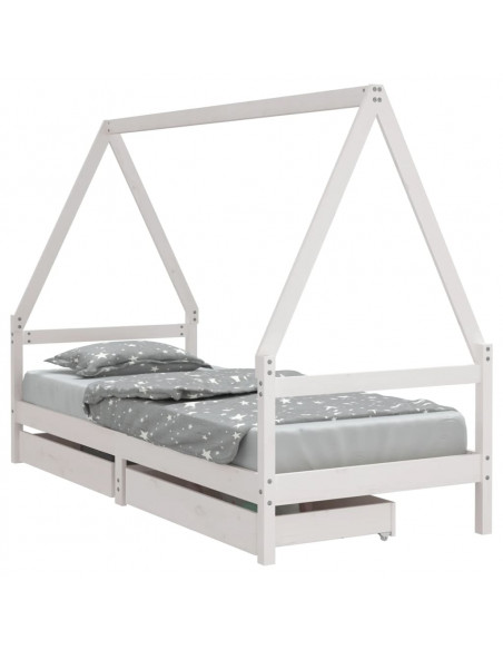 Giroletto Bambini con Cassetti Bianco 80x200cm Massello di Pino