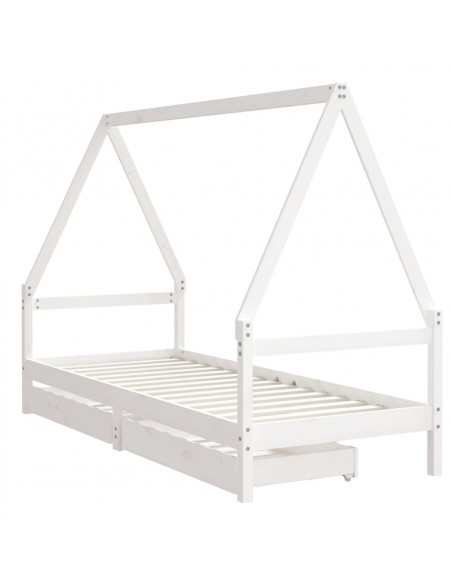 Giroletto Bambini con Cassetti Bianco 80x200cm Massello di Pino