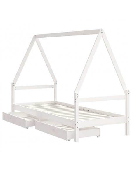 Giroletto Bambini con Cassetti Bianco 80x200cm Massello di Pino